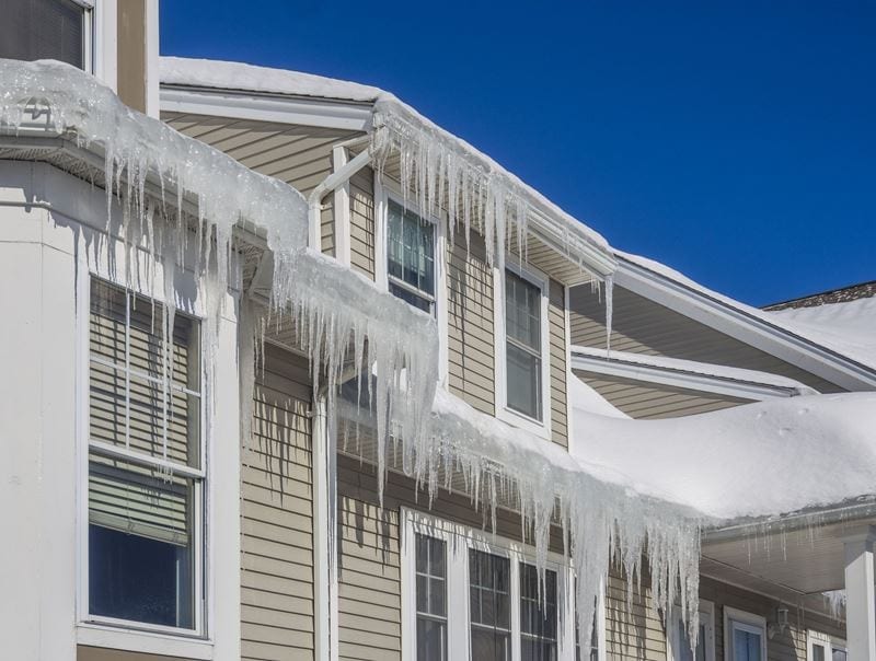 ice dams and snow on roof